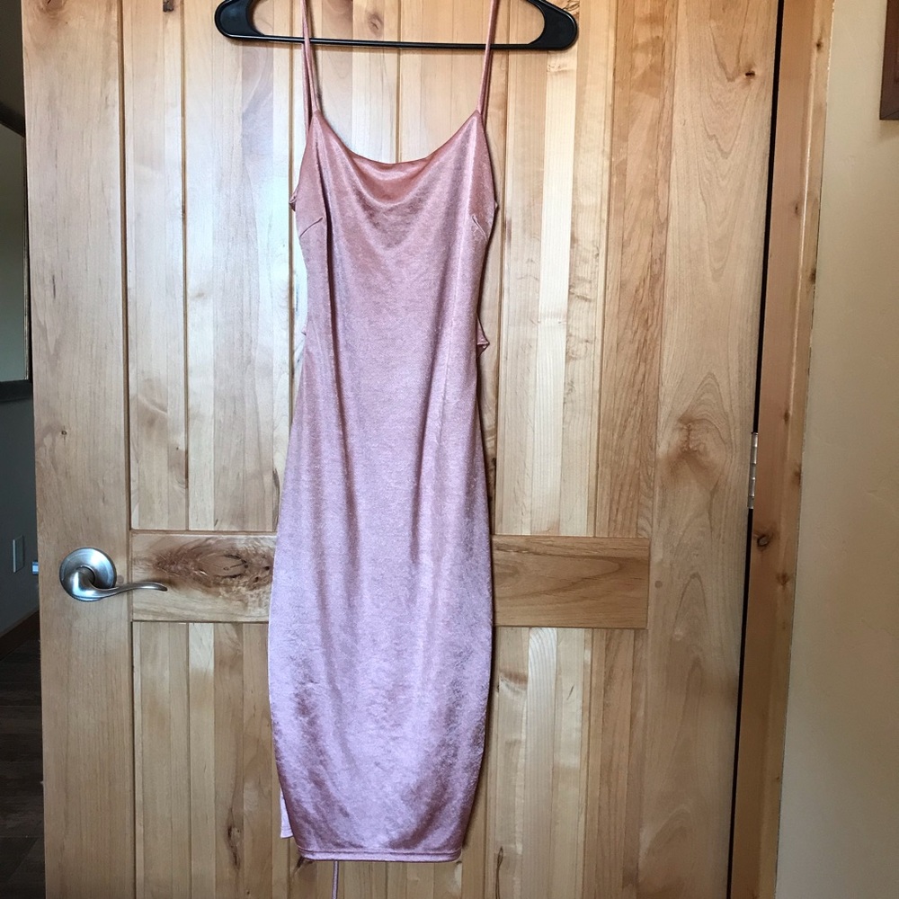 Rose Gold Caged Back Mini Club Dress